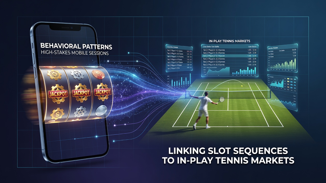 Mobile screen displaying sequential slot spins transitioning into live tennis match odds