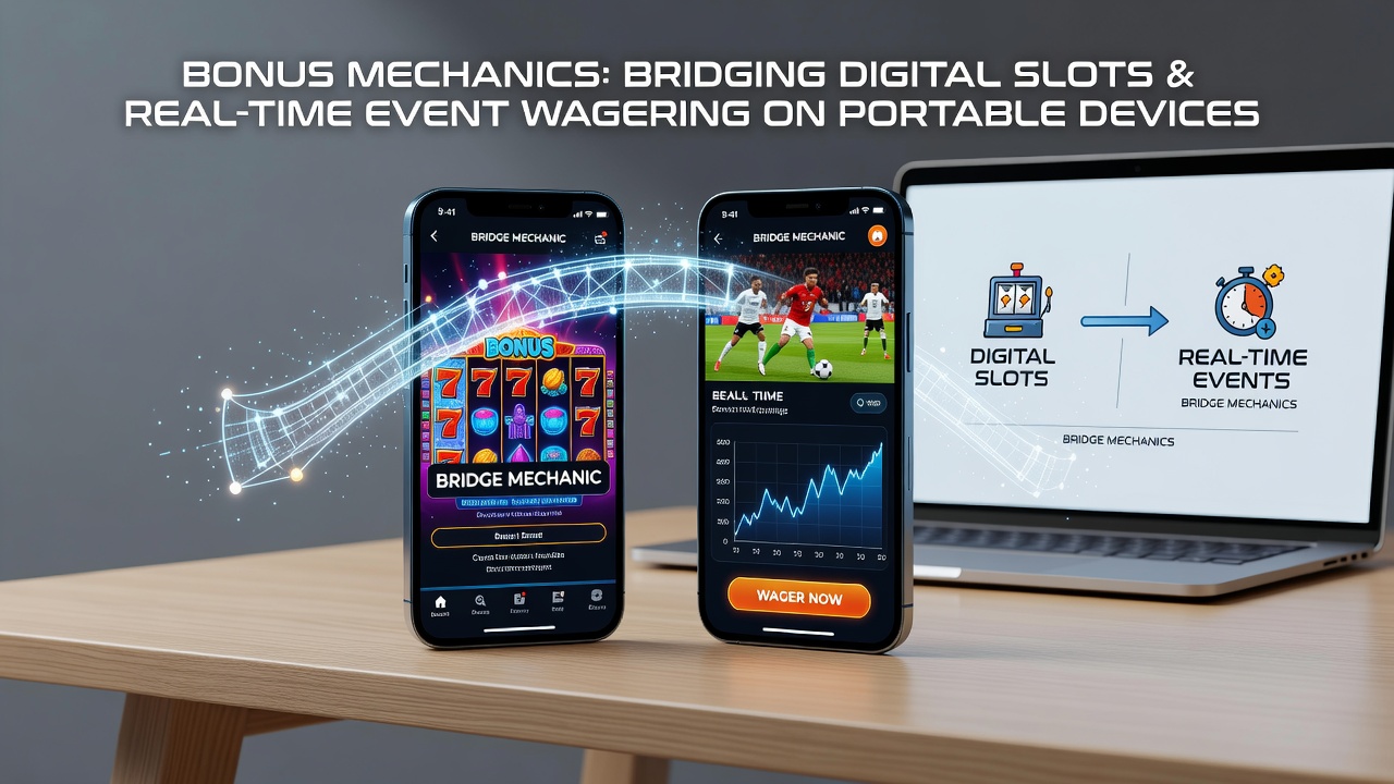 Close-up of portable screen showing bonus balance transferring between slot game and live event betting dashboard