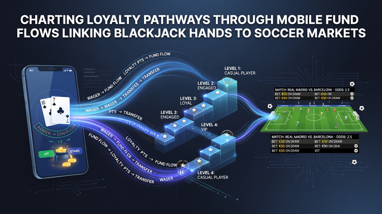 Mobile app interface showing fund transfers between blackjack tables and soccer betting markets with loyalty points displayed