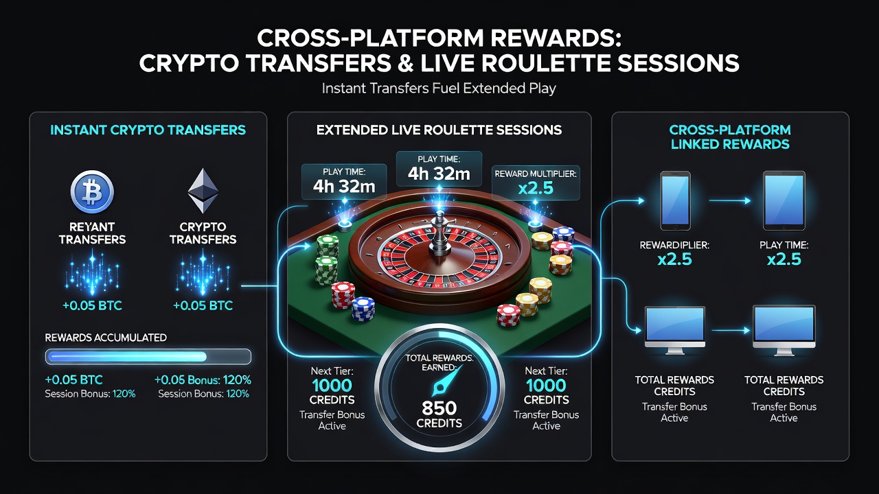 Player dashboard displaying reward progress across roulette, blackjack, and basketball prop sessions funded by instant crypto
