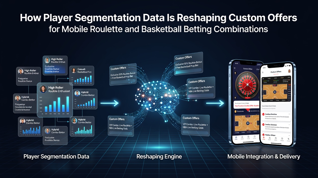 Mobile roulette wheel interface alongside basketball betting dashboard showing segmented player offers