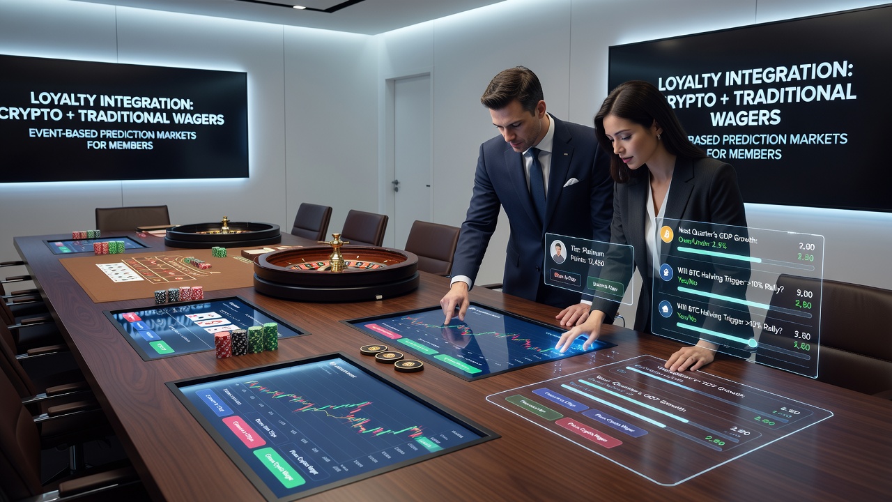 Casino floor showing digital payment interfaces at blackjack and roulette tables during a loyalty event