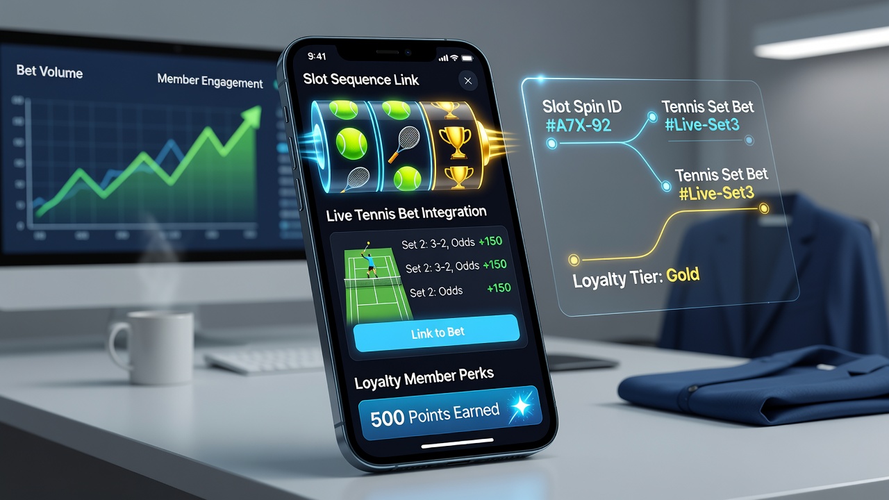 Loyalty dashboard displaying linked slot and tennis betting activity with transaction history
