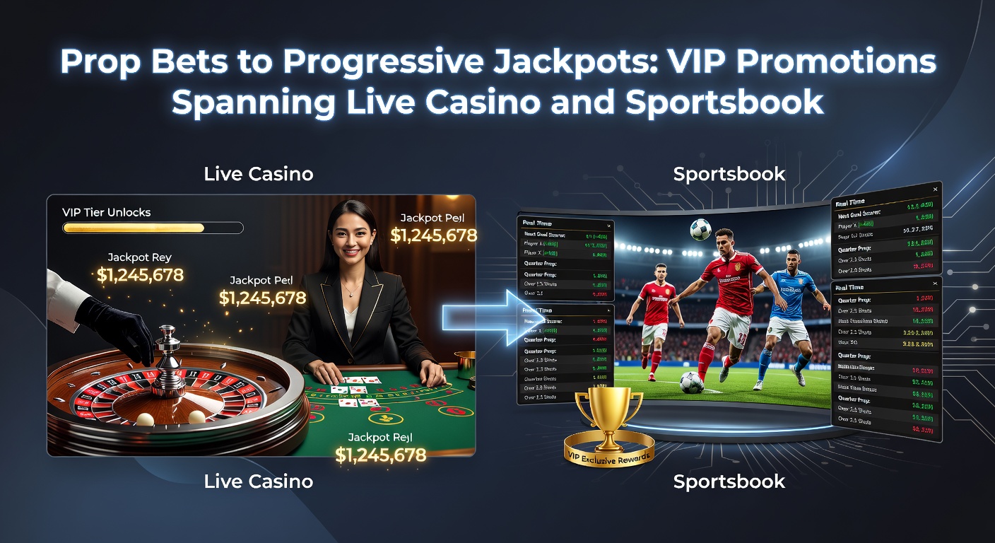 Close-up of a VIP dashboard showing prop bet rewards converting to progressive jackpot multipliers, with live casino tables and sports odds blended in the background
