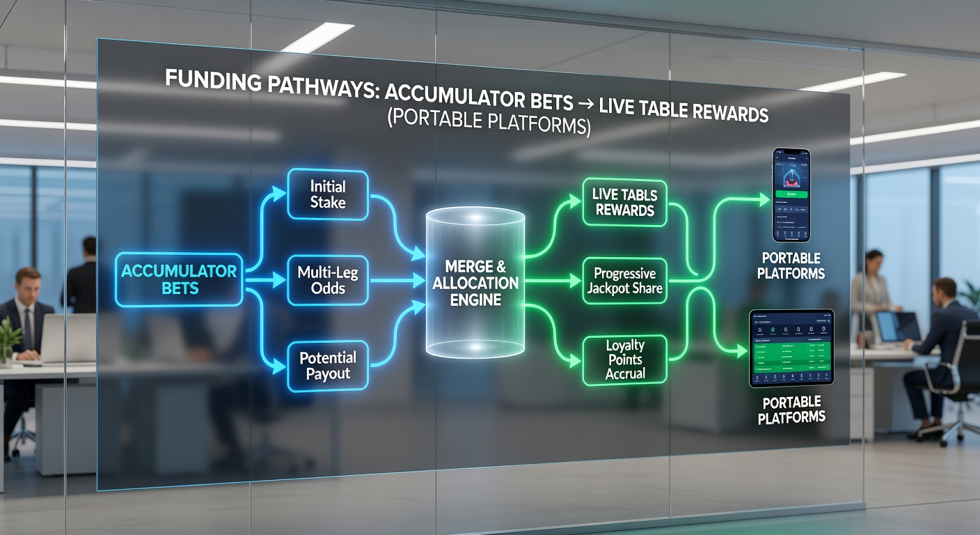 Diagram of funding pathways merging accumulator bets and live table rewards on mobile platforms